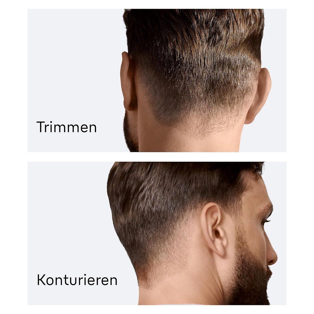 Vergleich von Haarschnitt-Techniken: Trimmen und Konturieren.