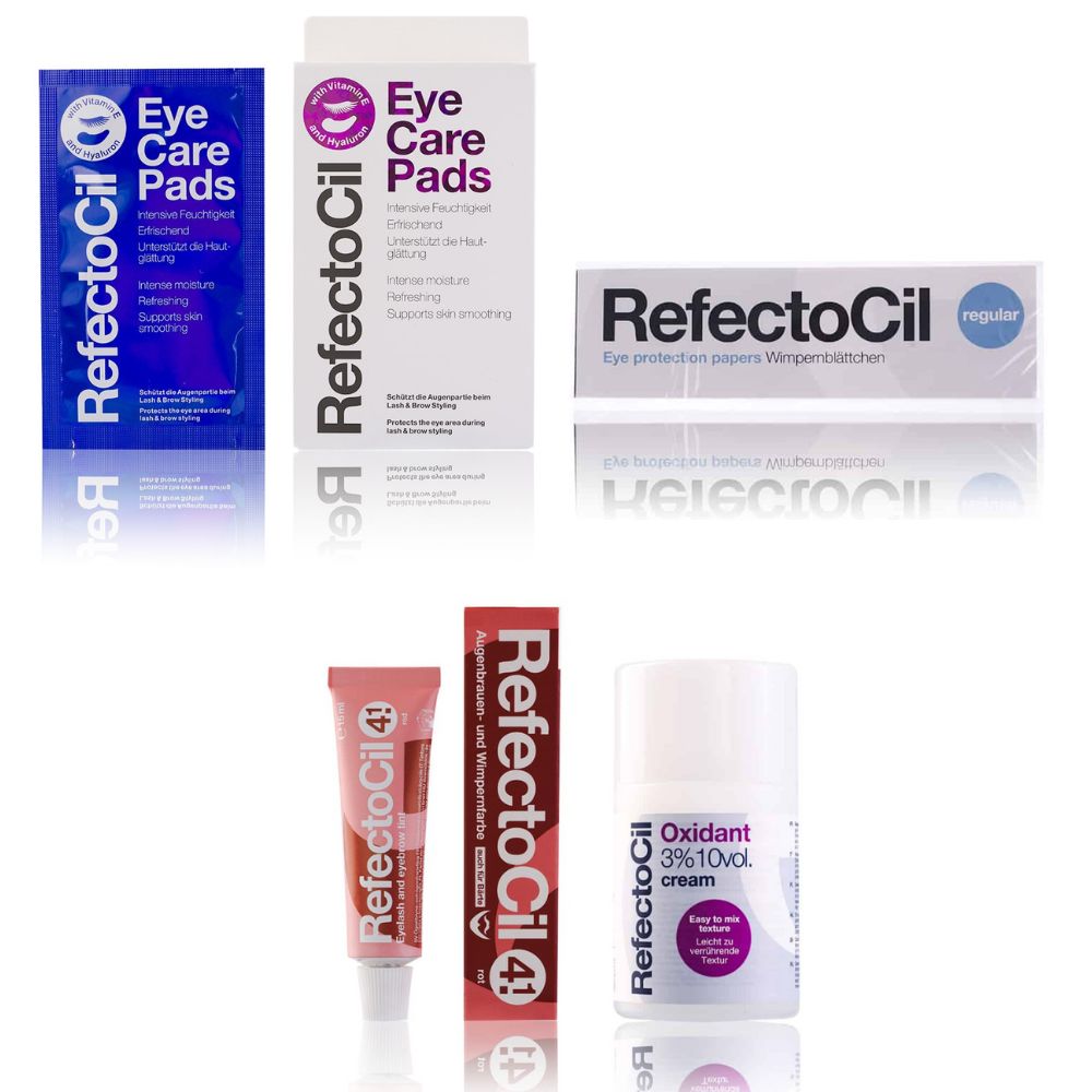 Refectocil Wimpernfarbe rot 4.1 & Oxidant Creme 3% Wimpernblättchen Eye Care Pads Set 15 ml