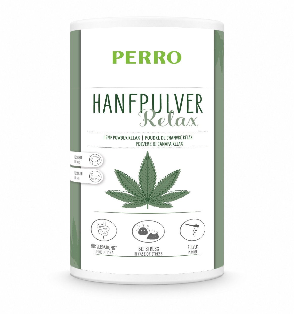 Perro Care+ Hanf Pulver Relax – Hanfpulver mit natürlichem CBD für Hunde & Katzen 250 g Futter