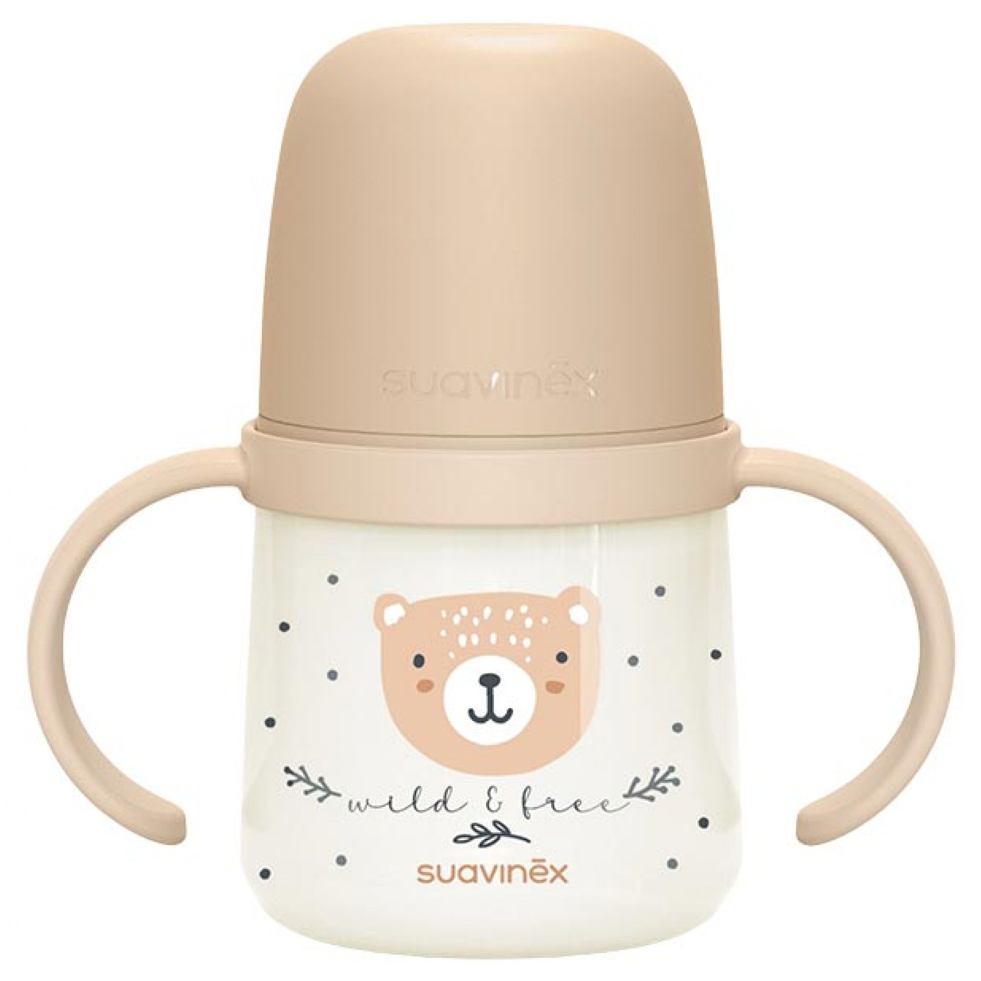 Suavinex Night & Day Babyflasche mit Henkel und Weichem Trinkschnabel 6 Monate älter ( Beige) 7,3x12,5x13,5 cm