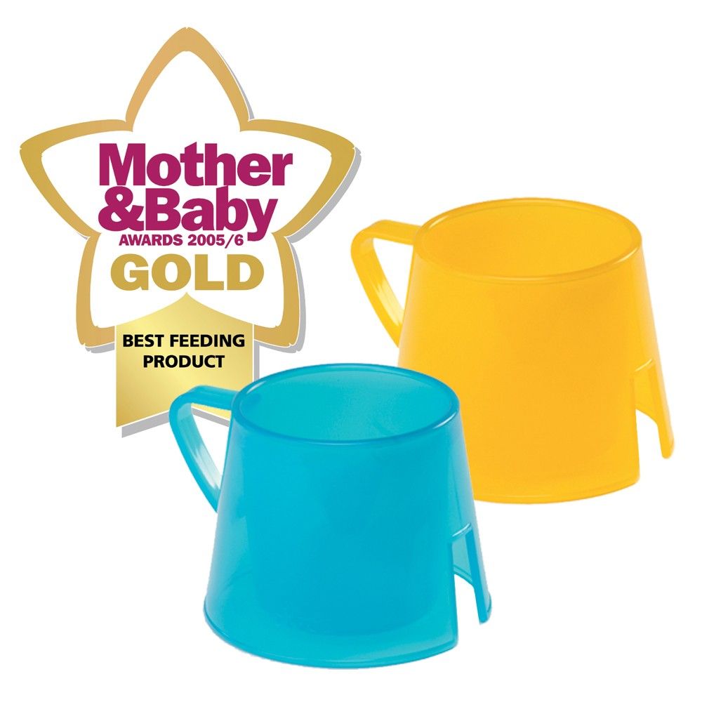 Steady Cup stapelbare Trinklerntasse Trinklernbecher mit breitem Boden (2er Set) blau/gelb