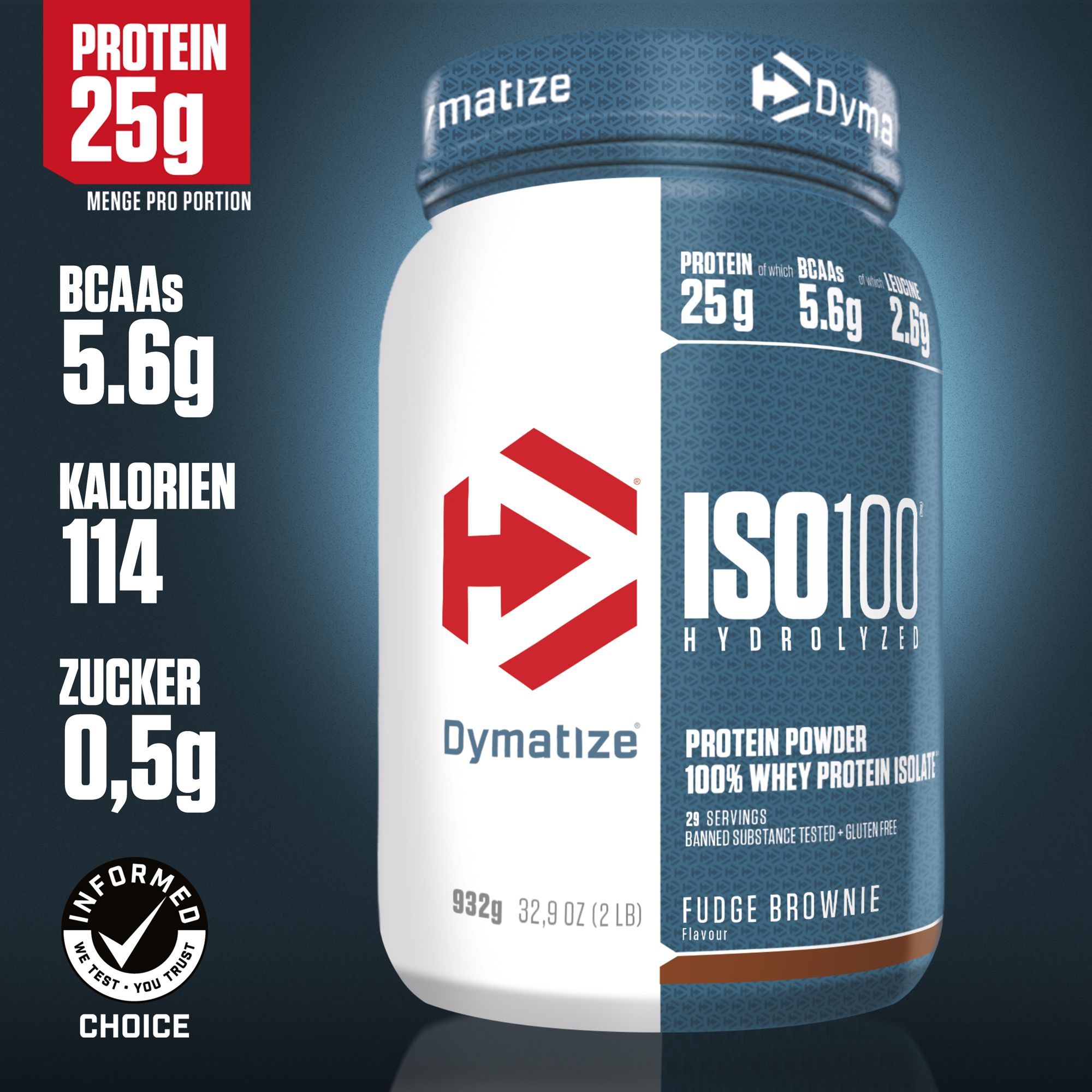 DYMATIZE Whey Protein Pulver Shake Hydrolysat Eiweiß ISO 100 Fudge Brownie