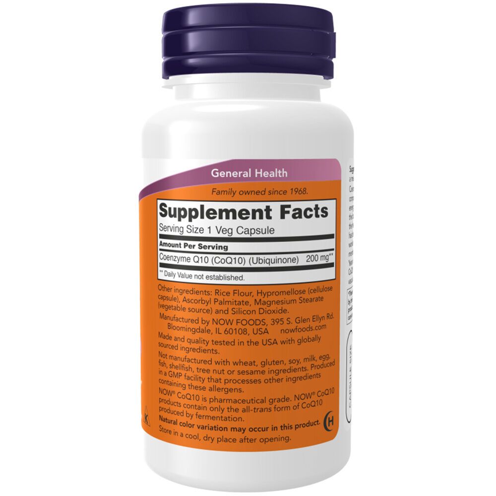 Rückseite der Flasche. Etikett mit 'Supplement Facts'. Informationen zu Inhaltsstoffen und Hersteller. 'NOW FOODS' sichtbar.