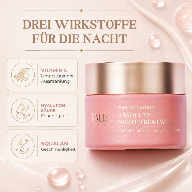 Talia Absolute Night Treatment Tiegel mit geöffnetem Deckel und Creme.
