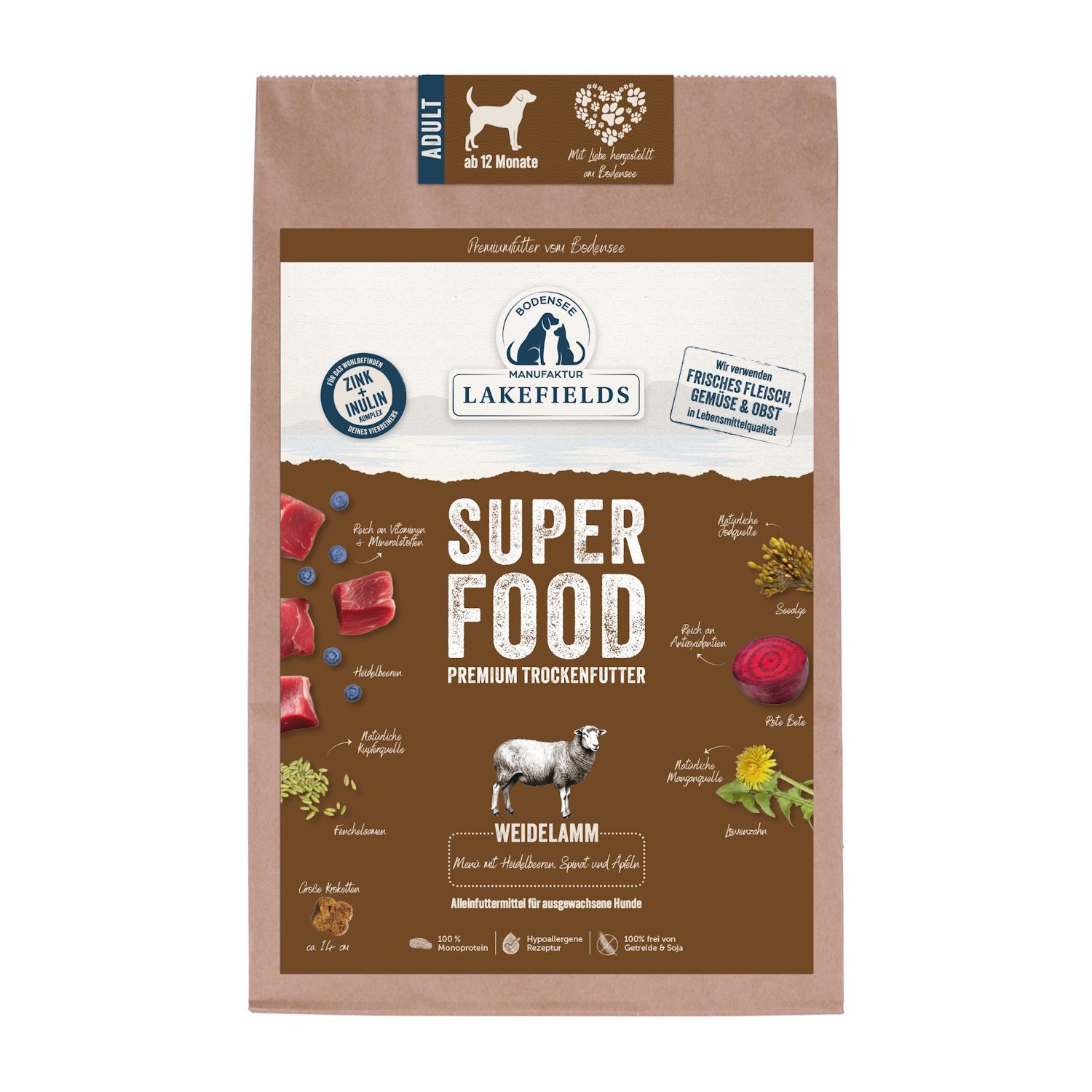 Lakefields - Superfood Premium Hundefutter Lamm Komplettmenü 2500 g