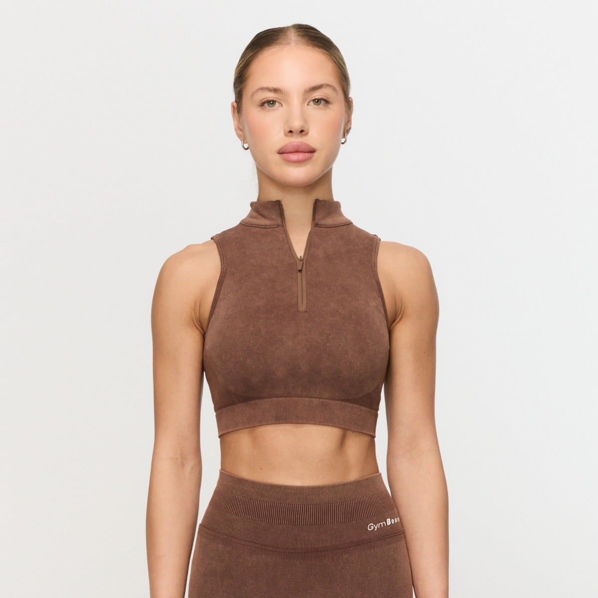 Reggiseno sportivo da donna con zip, marrone