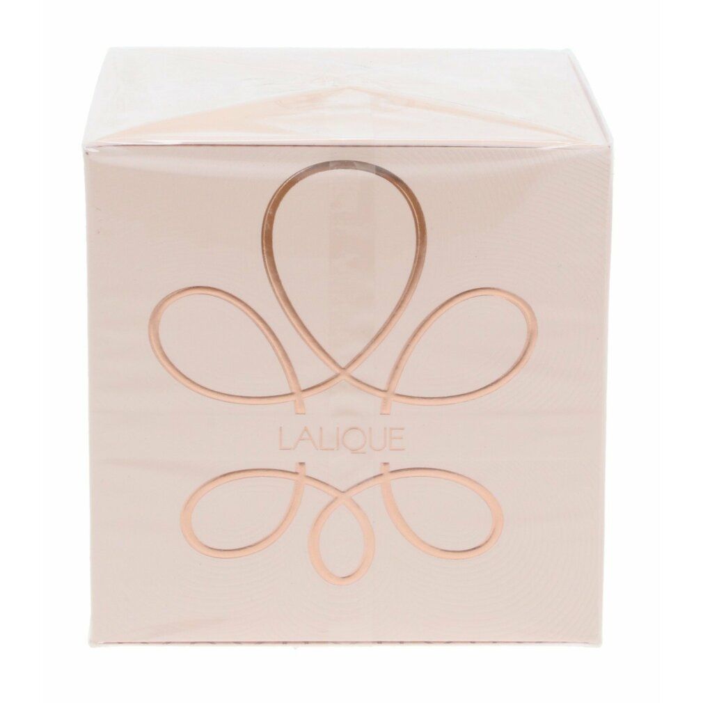 Quadratische Verpackung. Rosa Hintergrund mit goldfarbenem Logo und Text: Lalique Rêve d'Infini.
