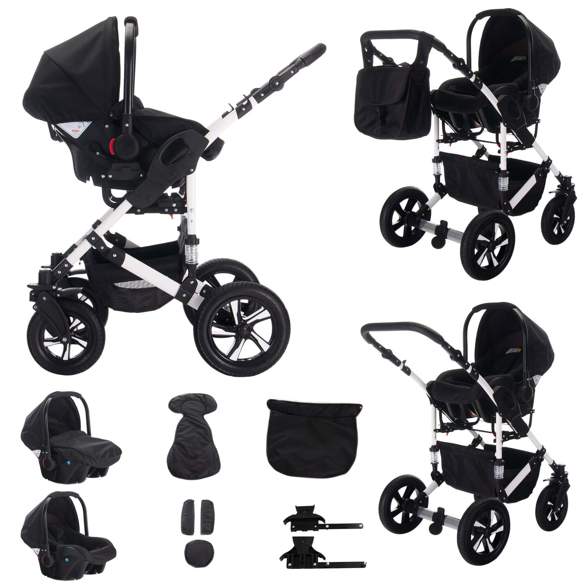 Bebebi Florida 4 in 1 Kinderwagen Komplettset ISOFIX Basis Luftreifen, Floblack