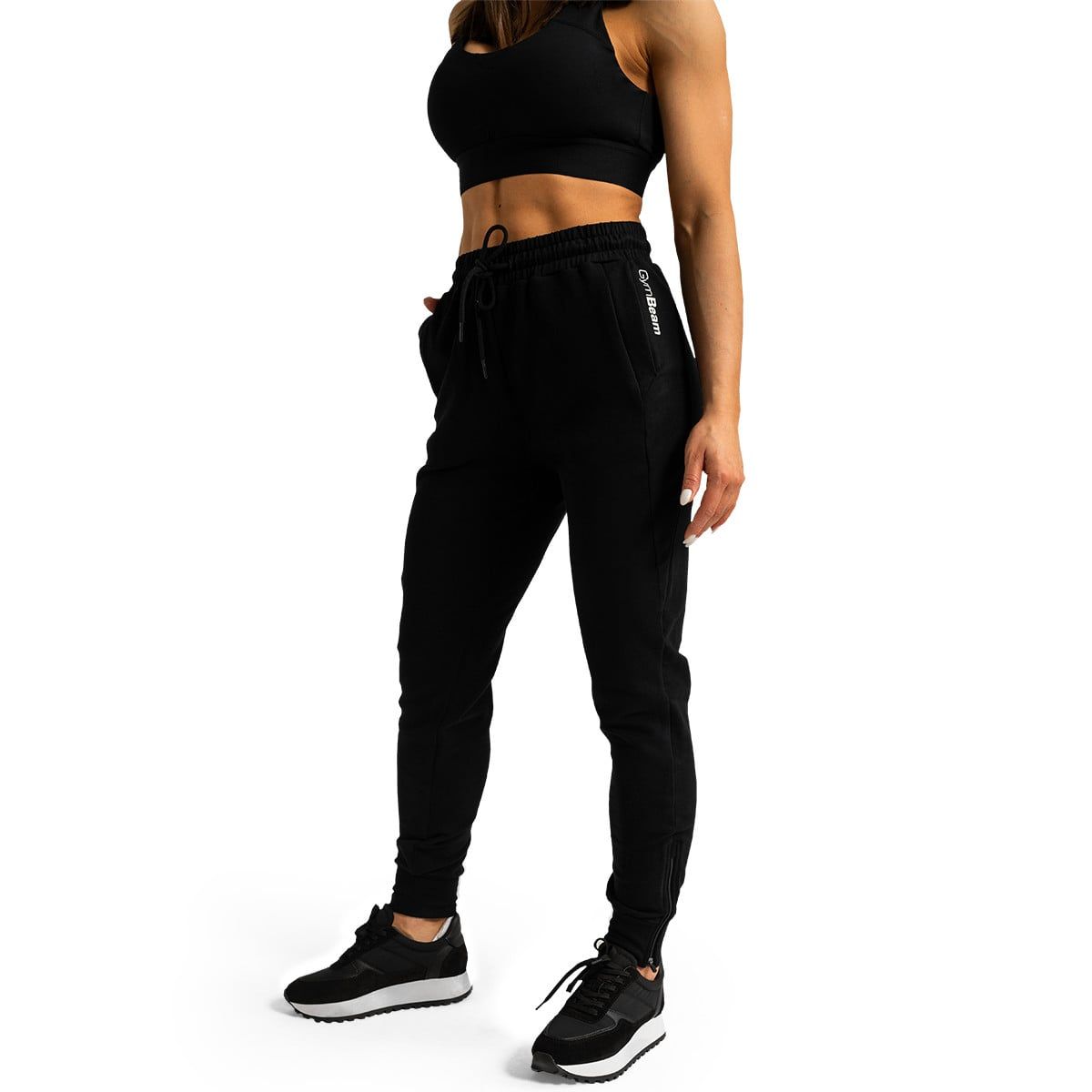 GymBeam Jogginghose Damen Slim mit Kordelzug und Reißverschlusstaschen Black