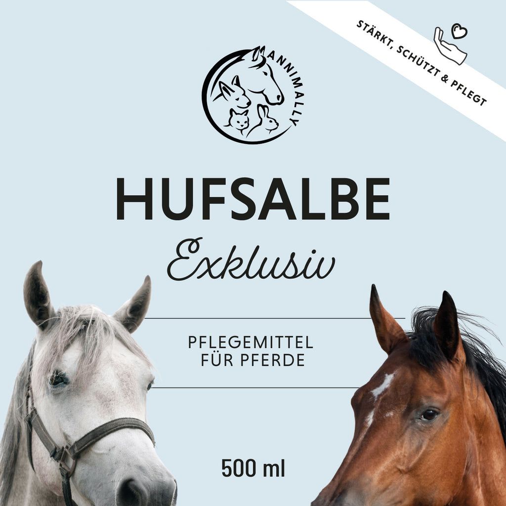 Nahaufnahme des Produktetiketts. Logo mit Pferd, Produktname, Zusatzinformationen. 500 ml Angabe.