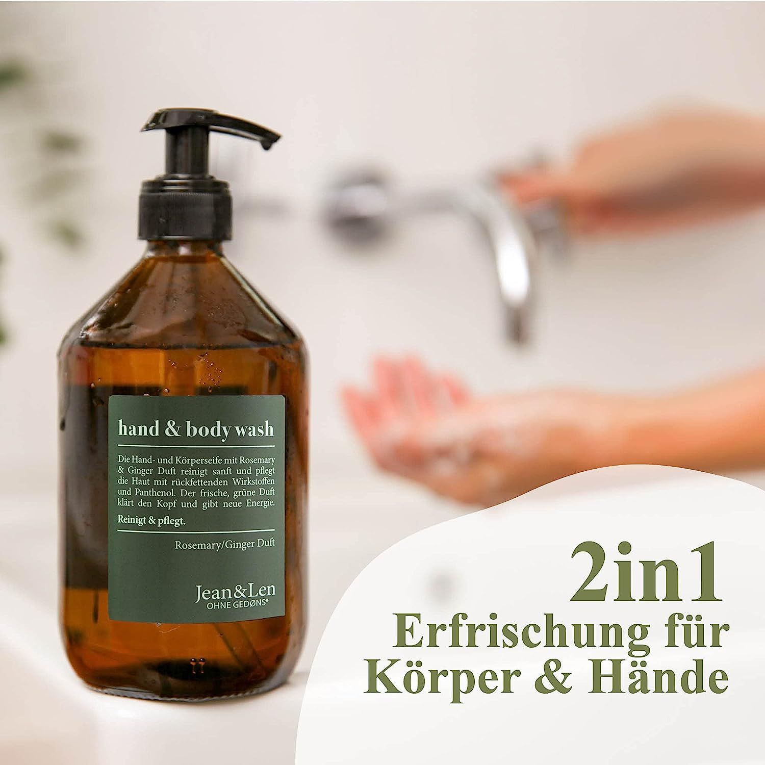 Jean & Len Hand & Body Wash Rosemary und Ginger, reinigt und pflegt die Haut