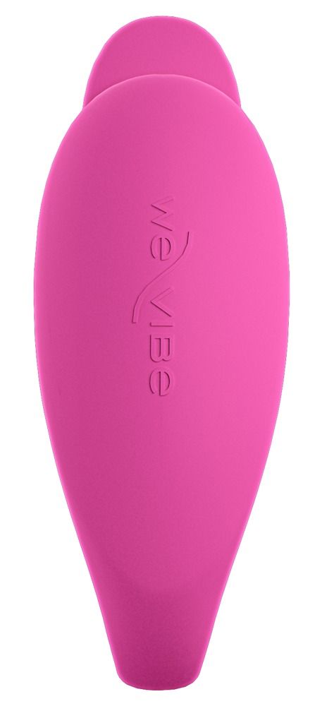 Rosa Vibrator. Tropfenförmig mit abgerundeten Enden. Aufschrift "We-Vibe".