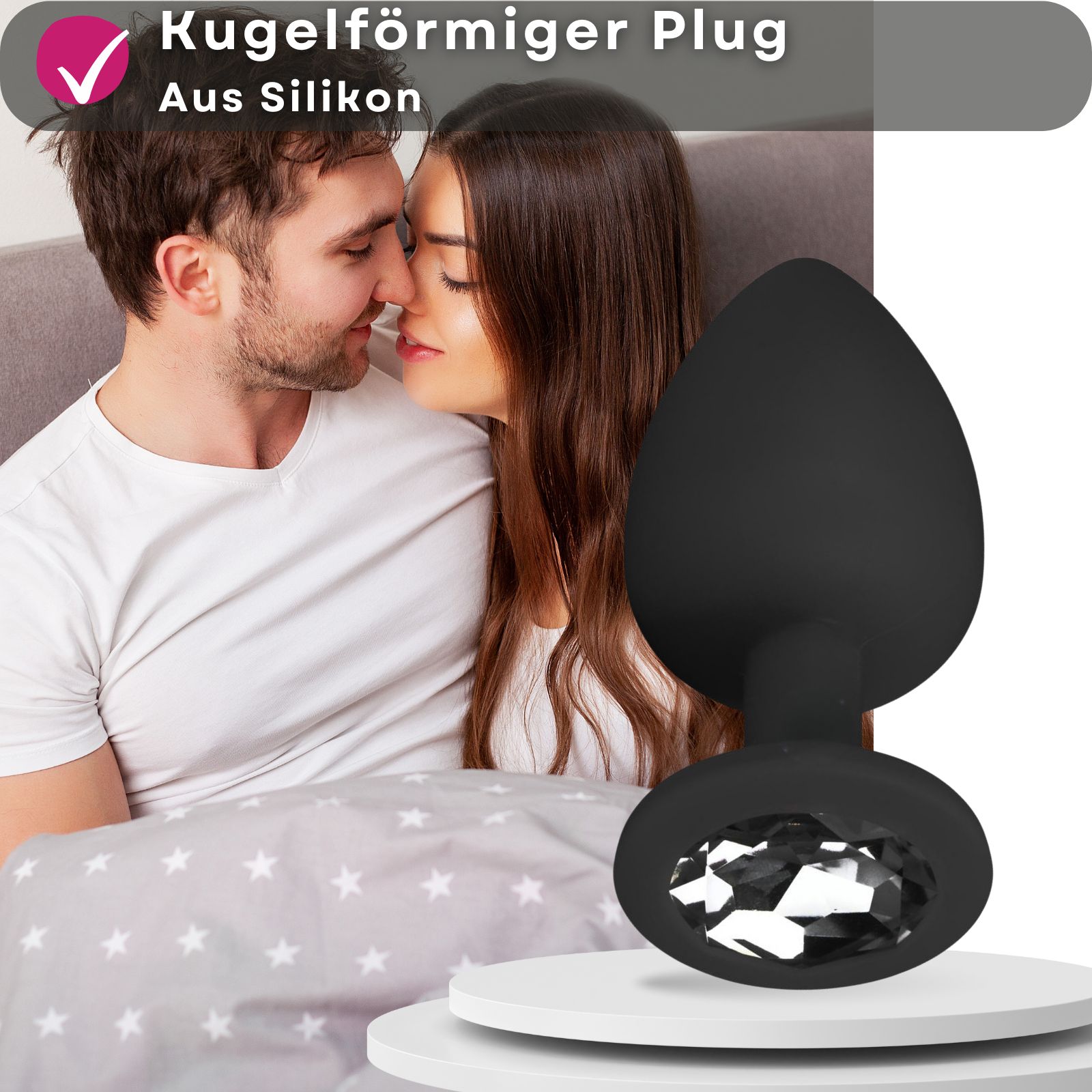 Easytoys - Analplug aus Silikon in Schwarz mit Zierstein - SET