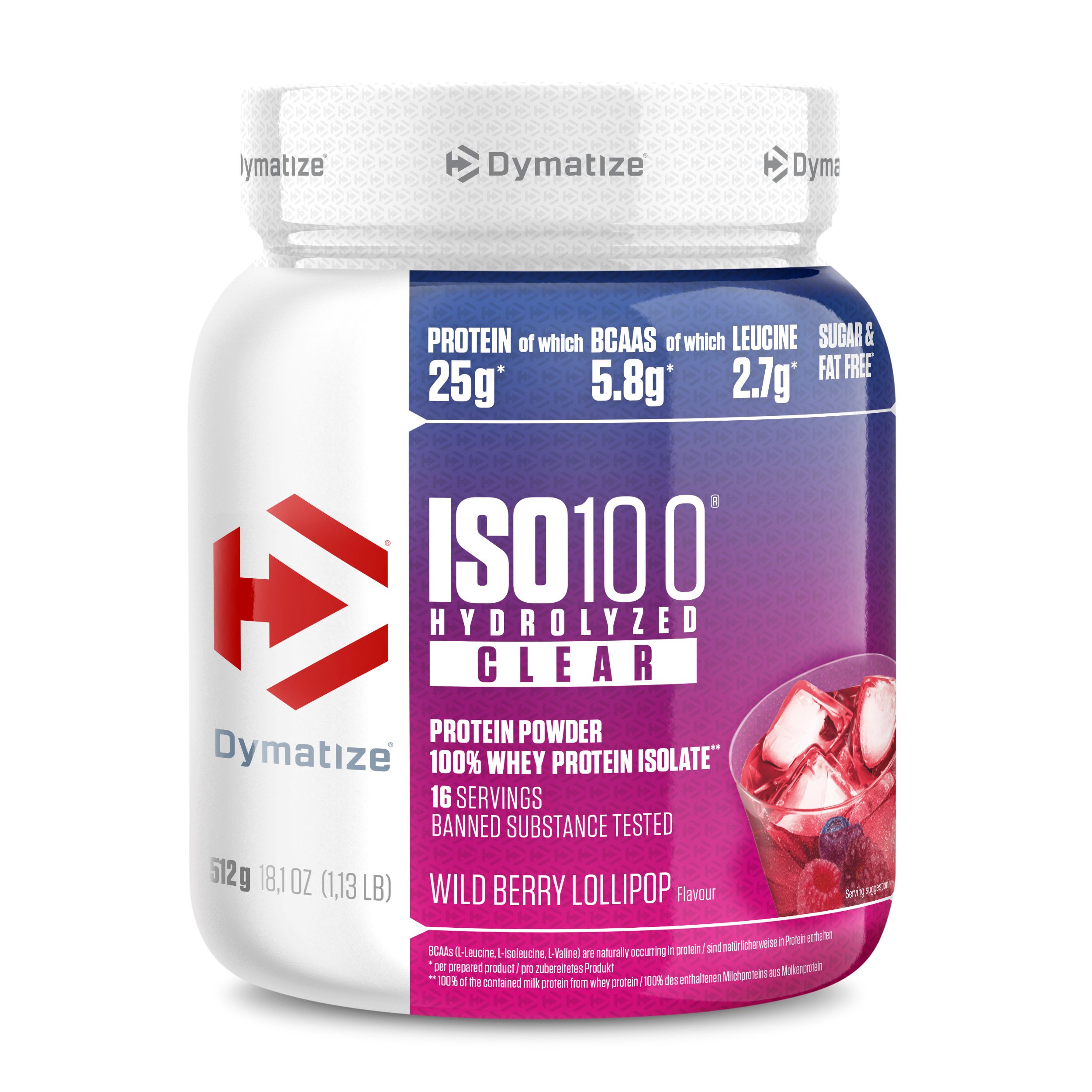 Dymatize ISO 100 Hydrolized Clear Wild Berry Lollipop Whey Protein Pulver