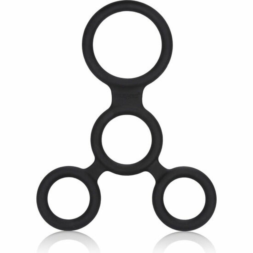 Schwarzer Silikonring mit vier verbundenen Ringen unterschiedlicher Größe.