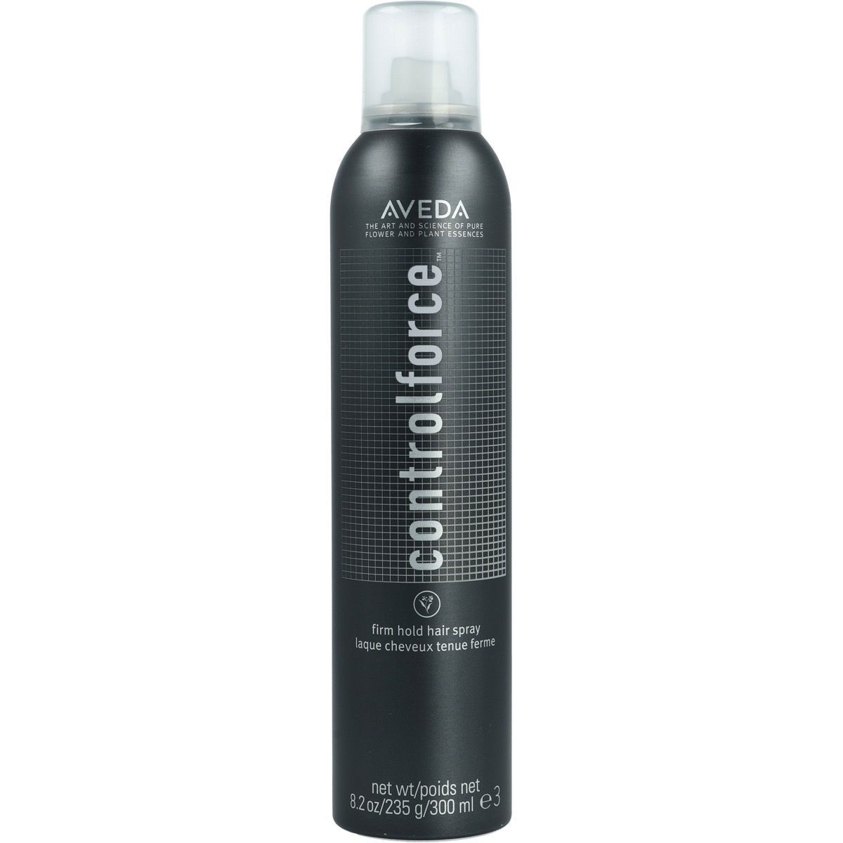Aveda Control Force Haarspray, schwarze Dose mit weißem Deckel. Text: 'controlforce', 'firm hold hair spray'.