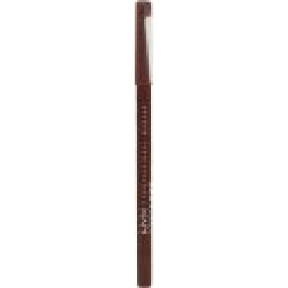 Brauner Eyeliner-Stift mit silberner Kappe und Text auf dem Stift.