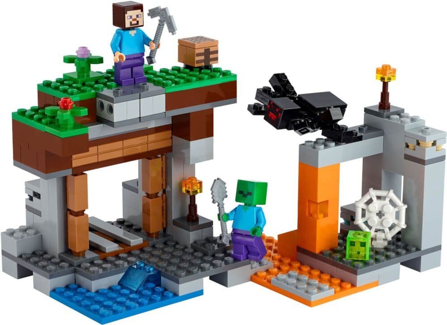 LEGO Minecraft 21166. Set mit Figuren und Mine. Das Set ist aufgebaut, mit Figuren und Mine.