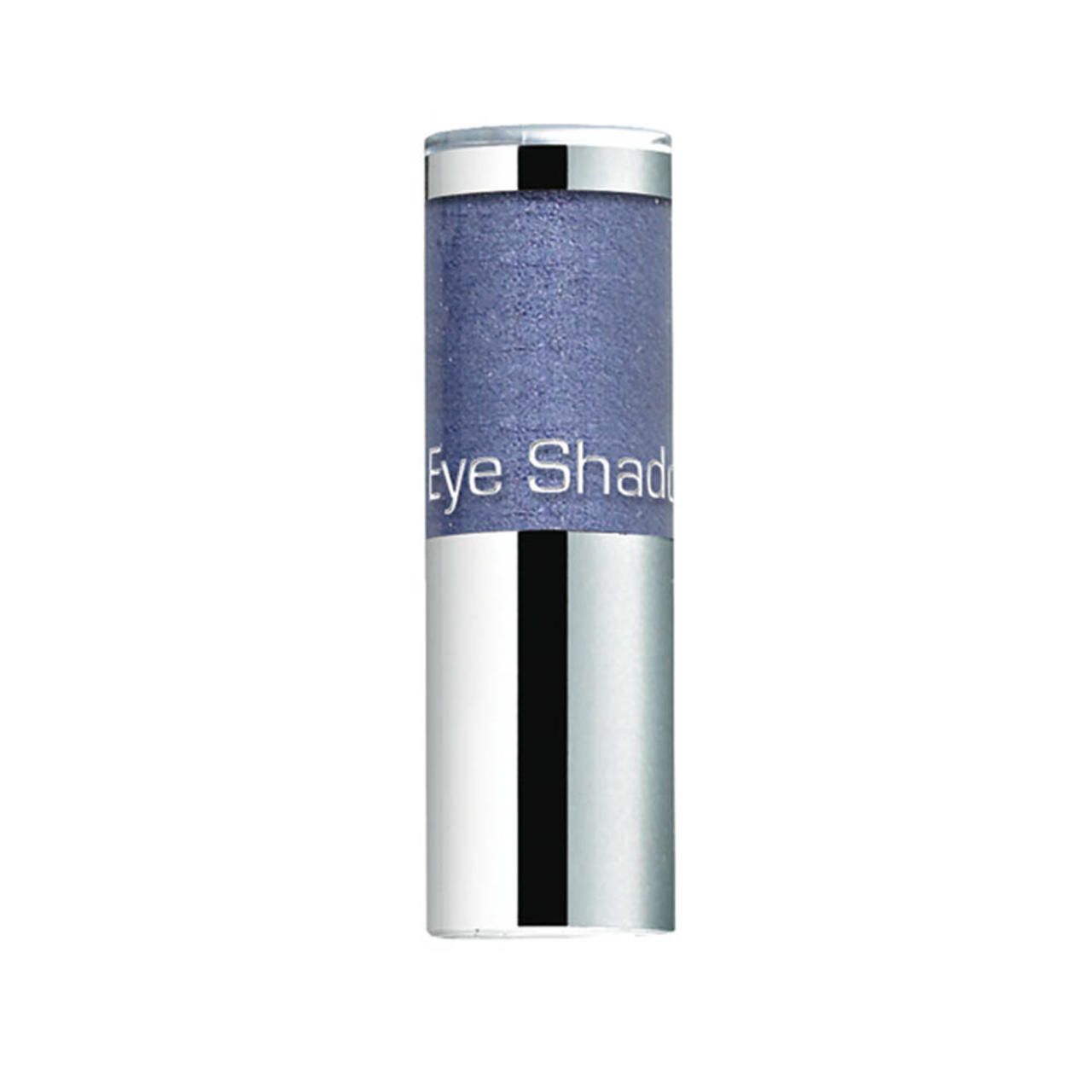 Zylindrischer Lidschatten-Refill mit silberfarbenem Deckel und Boden. Aufschrift "Eye Shad". Blauer Lidschatten.