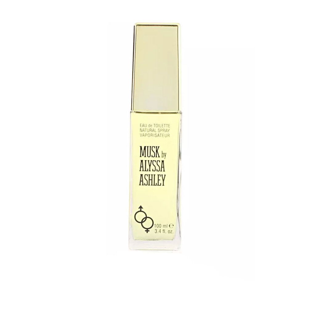 Alyssa Ashley Musk Eau de Toilette Flakon auf weißem Hintergrund.