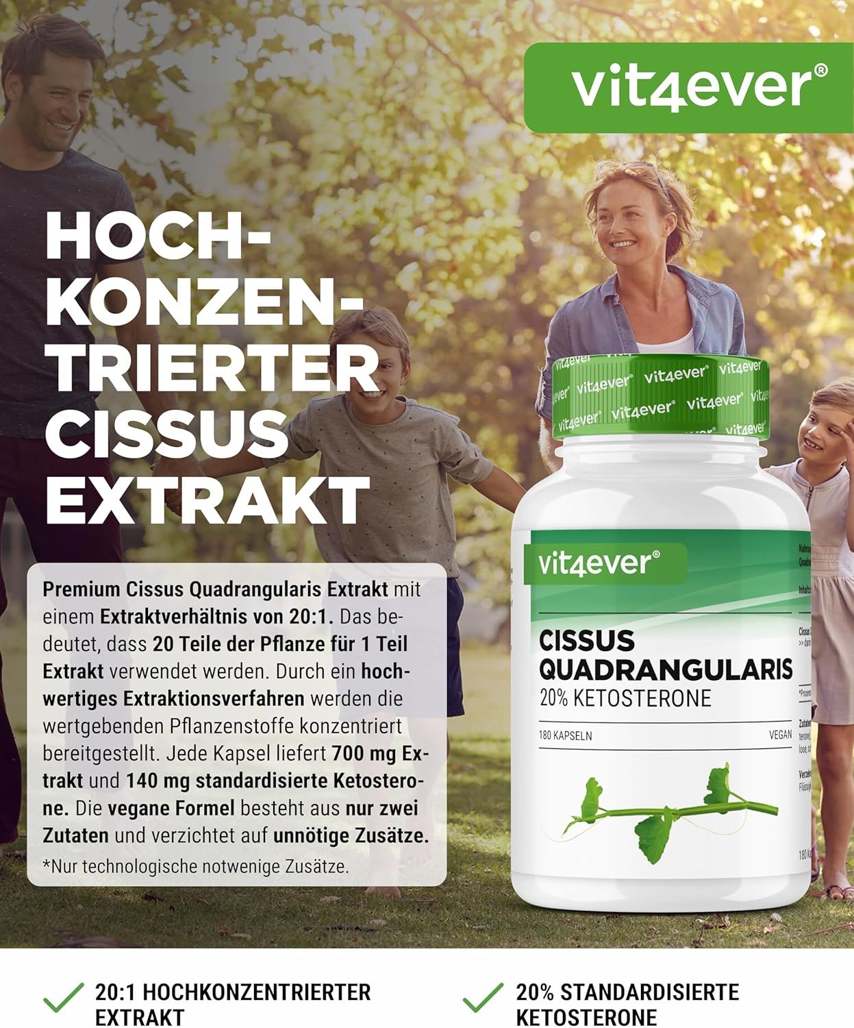 Vit4ever Cissus Quadrangularis Intenso Kapseln mit Familie im Hintergrund.