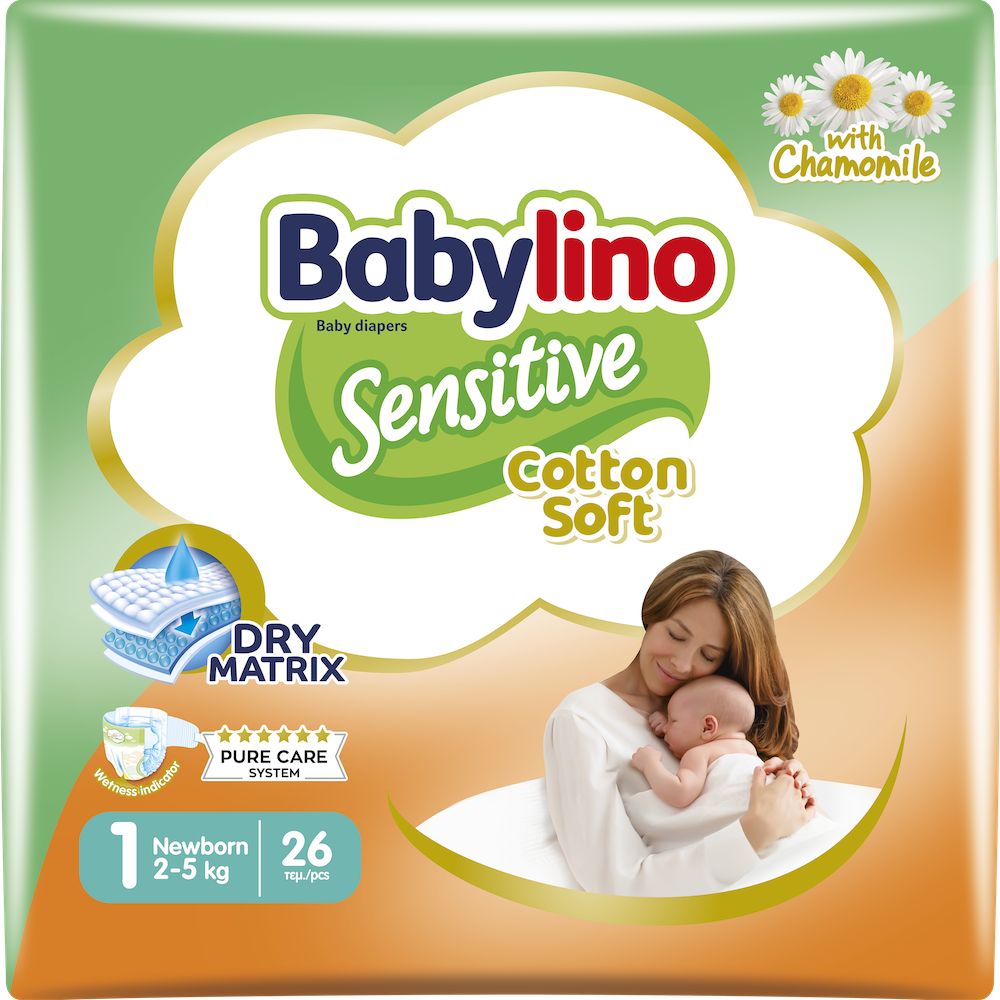 Babylino Sensitive Cotton Soft, Pannolini Neonato Taglia 1, Newborn (2-5Kg), 26 Unità