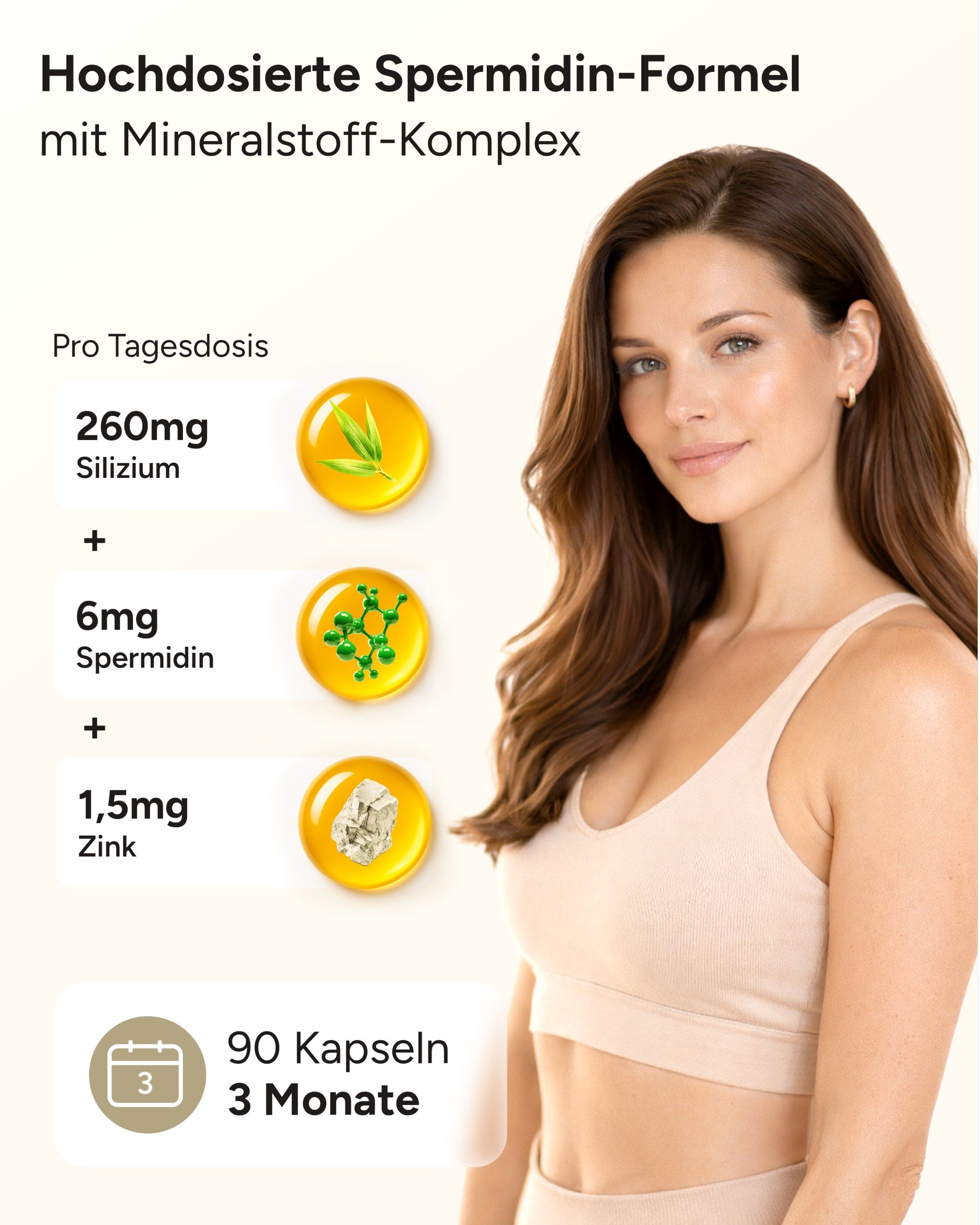 plantomol® 6mg Spermidin Kapseln mit Silizium - für die Haut Haare Nägel - Glanzmoment