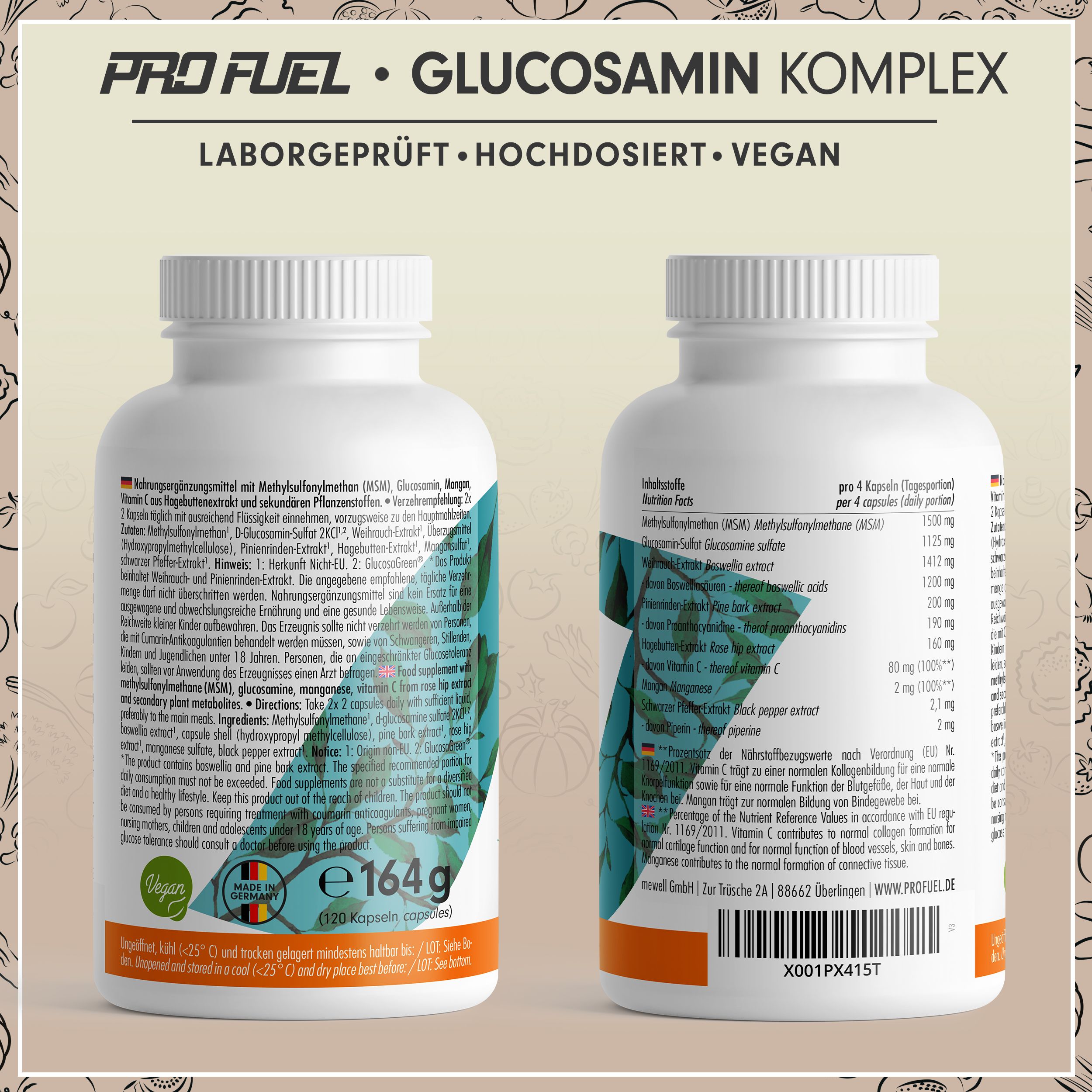 ProFuel - GLUCOSAMIN Komplex mit MSM, Weihrauch, Pinienrinde, Vitamin C & Mangan