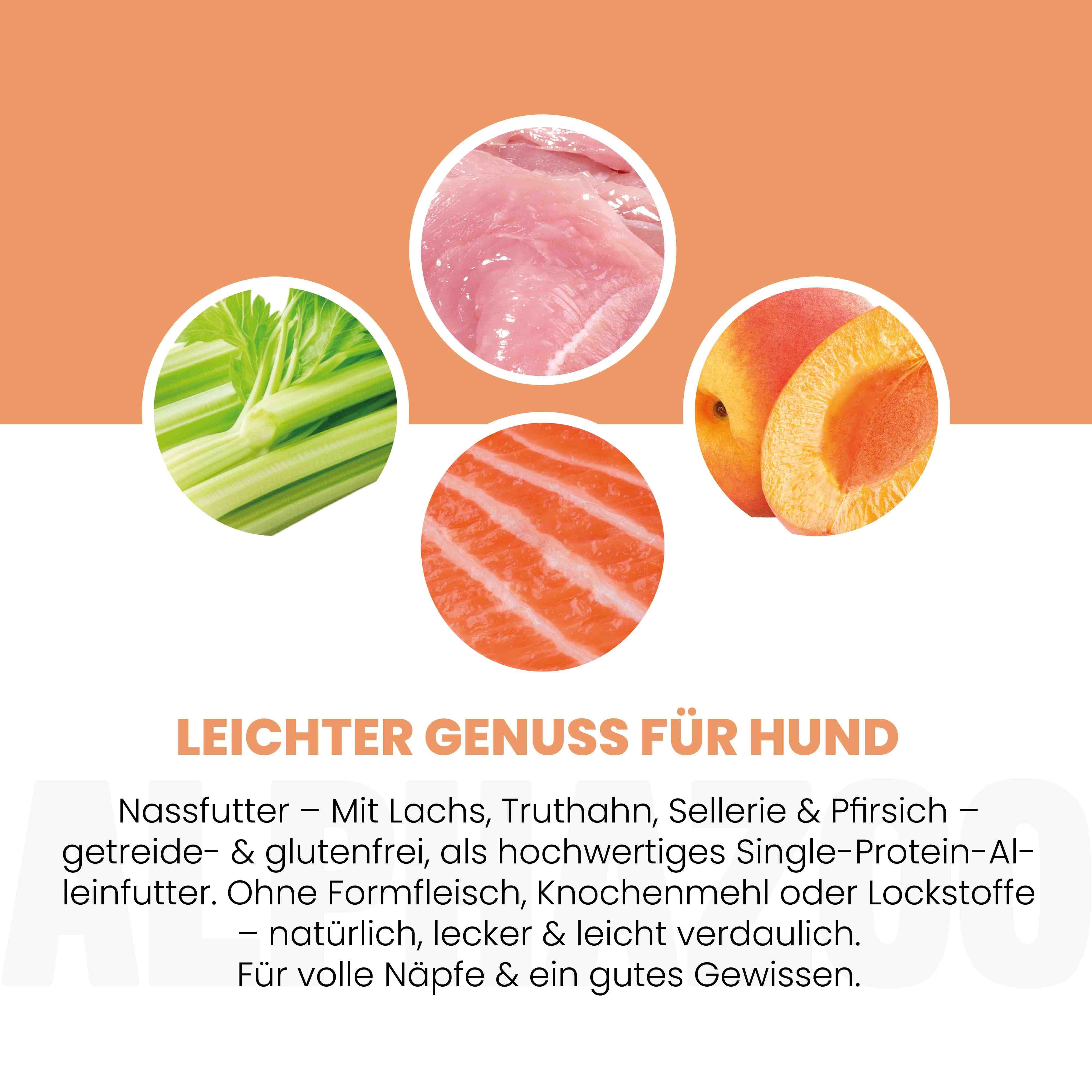 alphazoo Lachs + Truthahn Nassfutter für Adult Hunde