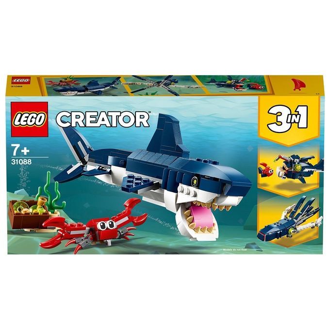 LEGO Creator 31088 Creature degli Abissi, Set 3 in 1 con Squalo Giocattolo e Animali Marini, Giochi