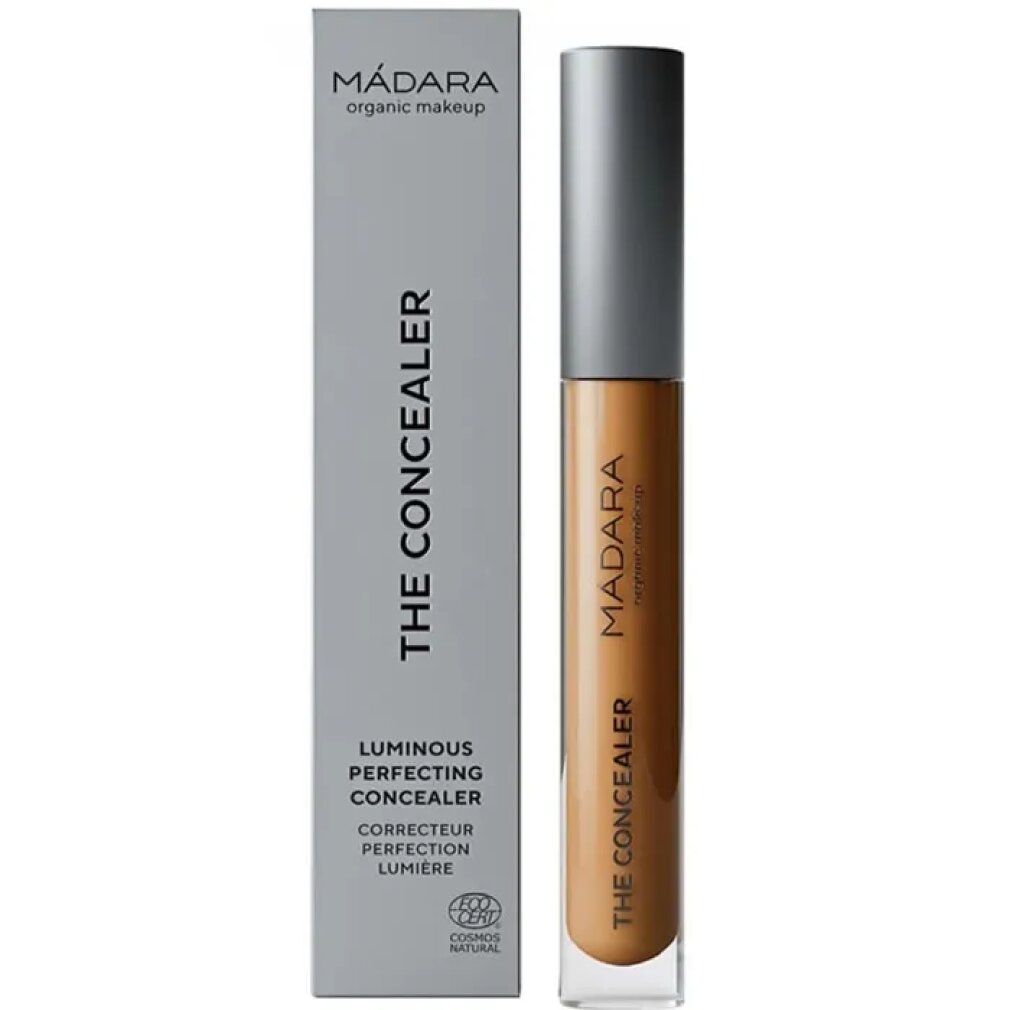 Concealer und Verpackung. Auf der Verpackung steht: MÁDARA, THE CONCEALER, Luminous Perfecting Concealer, Corrector Perfection Lumiere.