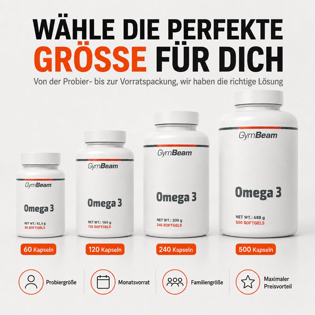 GymBeam Omega 3 Fischöl Kapseln, 120 Stück.