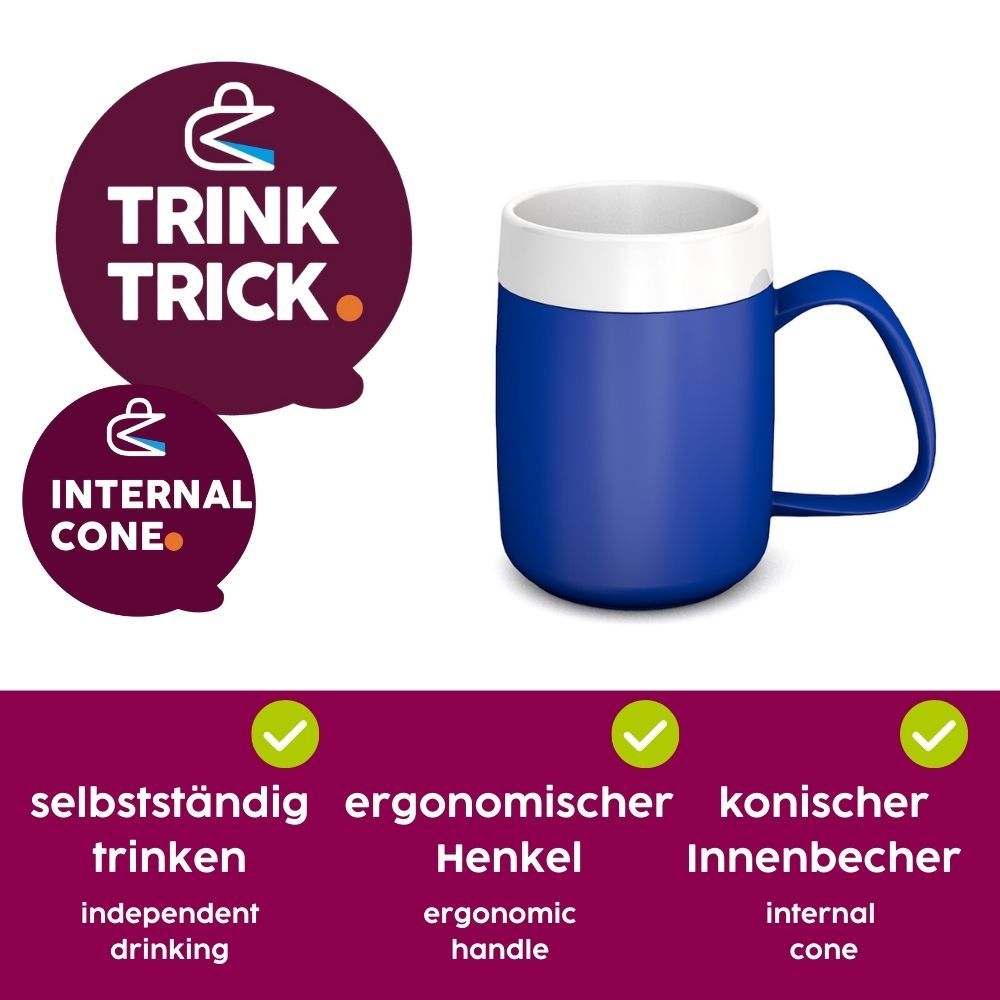 ORNAMIN Becher mit Trink-Trick (großer Henkel) mit Schnabelaufsatz mit großer Öffnung