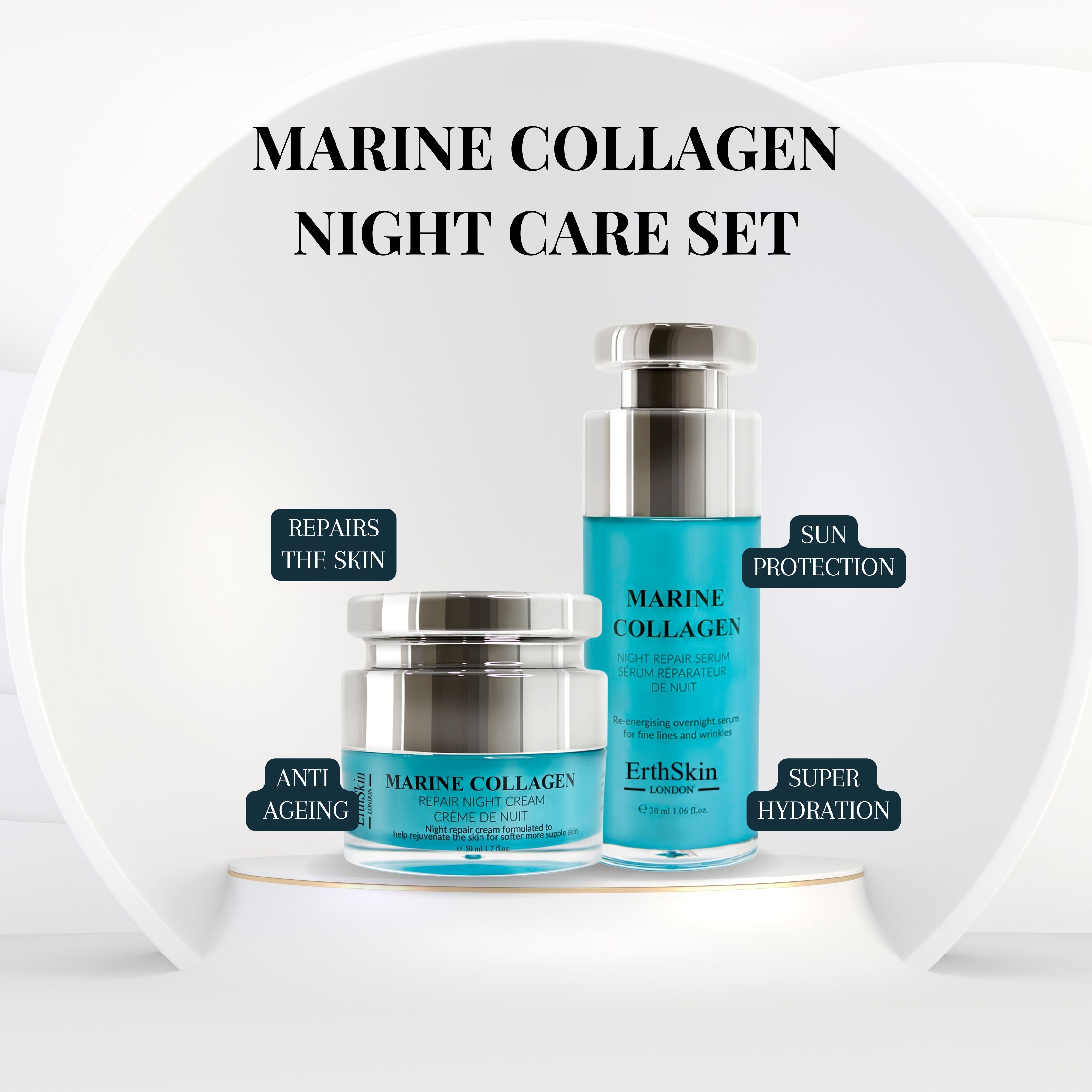 ErthSkin London Meereskollagen Nachtcreme + Meereskollagen Nachtreparaturserum set