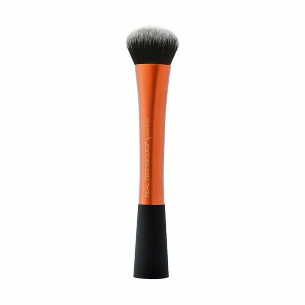 Doppelter Make-up Pinsel mit orangefarbenem Griff und schwarzen Enden.