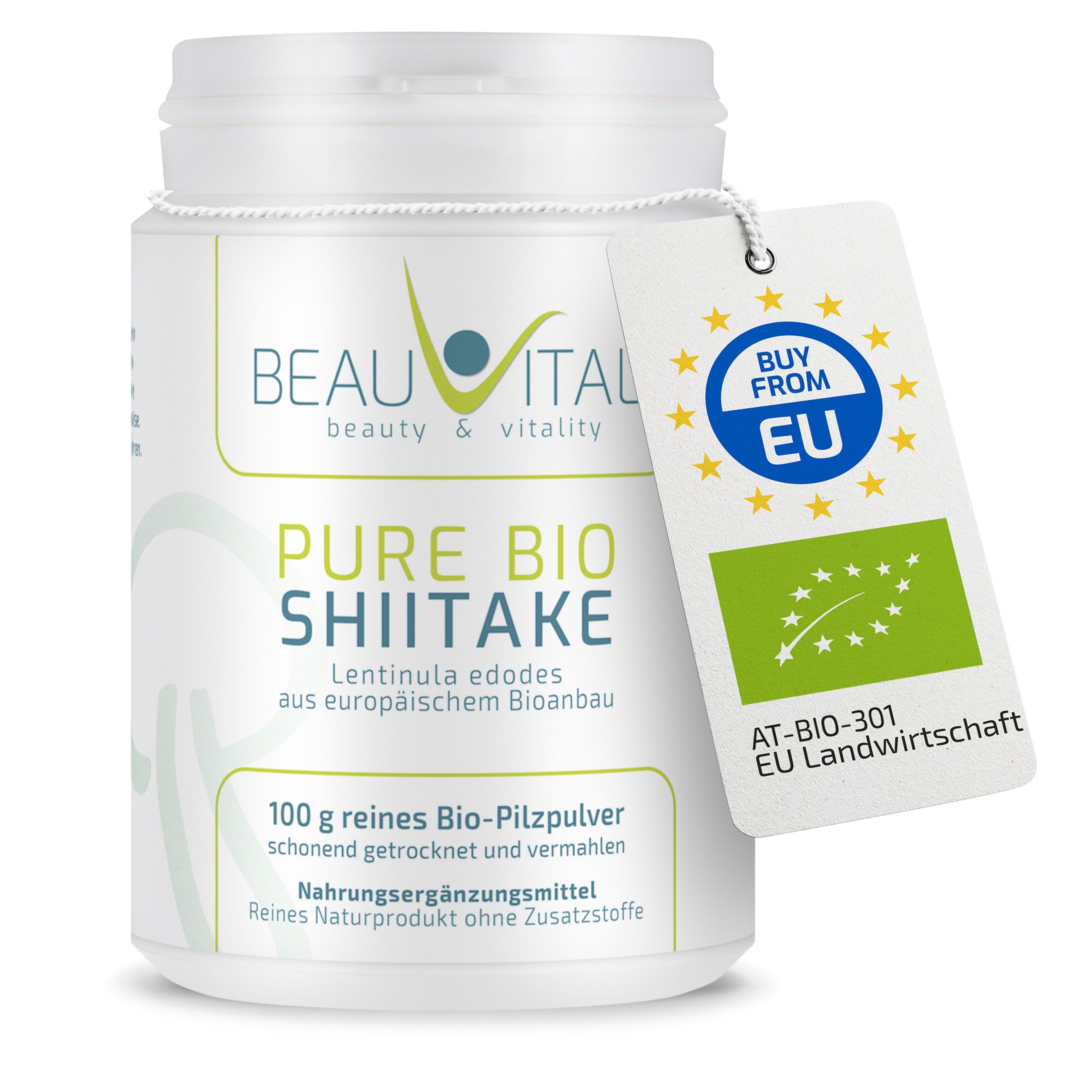 BEAUVITAL® Pure Bio Shiitake Pulver, Lentinula edodes aus EU-Anbau