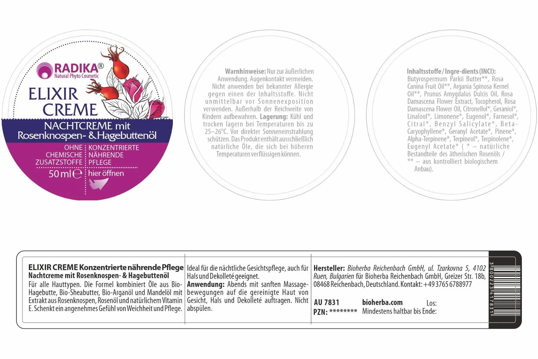 Bioherba Elixier Creme Nachtcreme mit Rosenknospen-& Hagebuttenöl