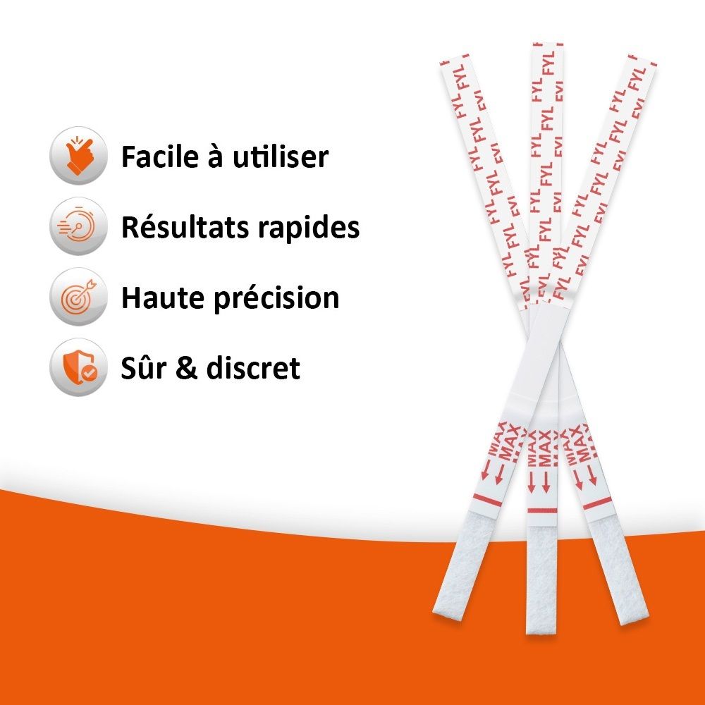 Trois bandelettes avec texte FYL. Flèches et marquages. Texte : Facile à utiliser, résultats rapides.
