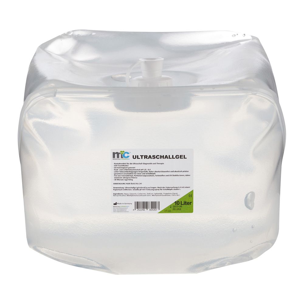 Nahaufnahme des Ausgießers eines 10-Liter-Kanisters mit Ultraschallgel.