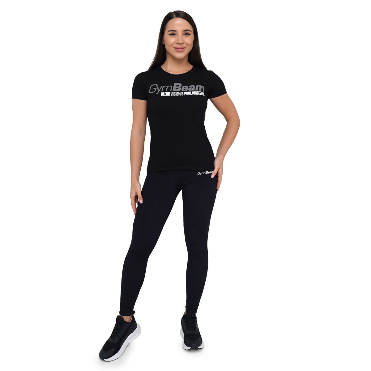 GymBeam T-Shirt Damen Slim mit Rundhalsausschnitt und Kurzarm in Schwarz
