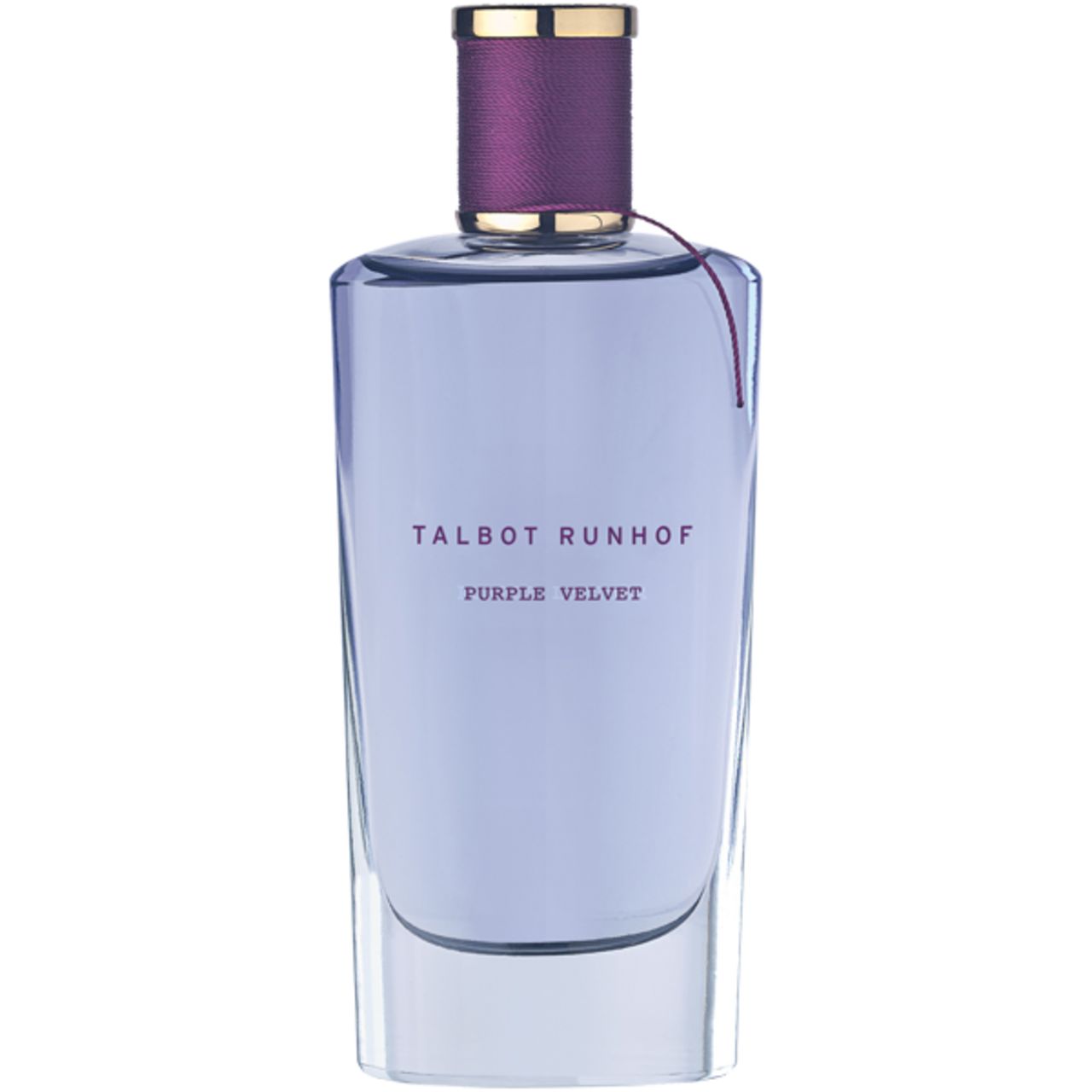 Flakon mit lila Verschluss, hellblauer Flüssigkeit. Produktname und -details auf dem Flakon.