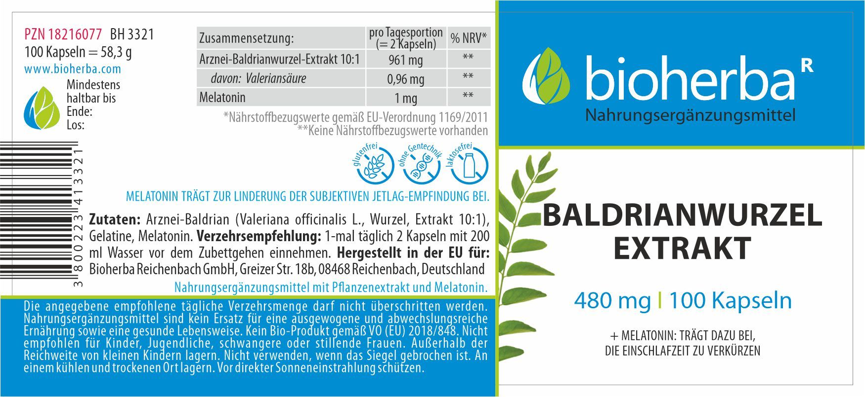 Baldrianwurzel Extrakt 480 mg 100 Kapseln  PZN 18216077