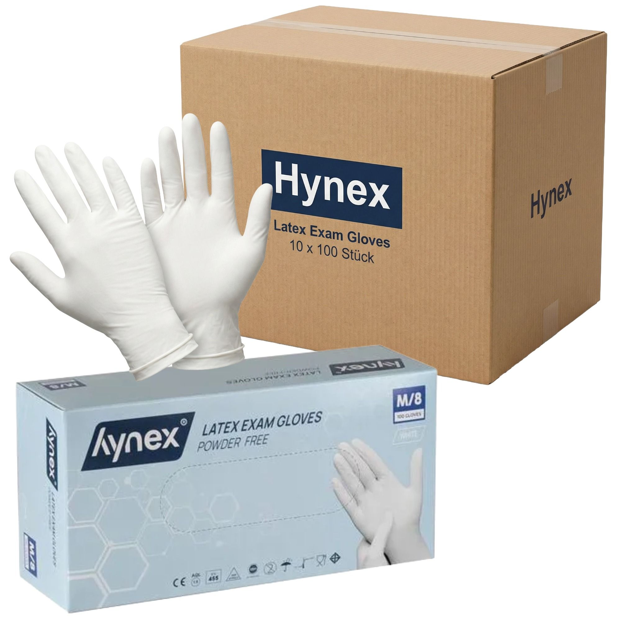 Hynex Latexhandschuhe puderfrei Einweghandschuhe Latex 5g Größe M/8 1000 St