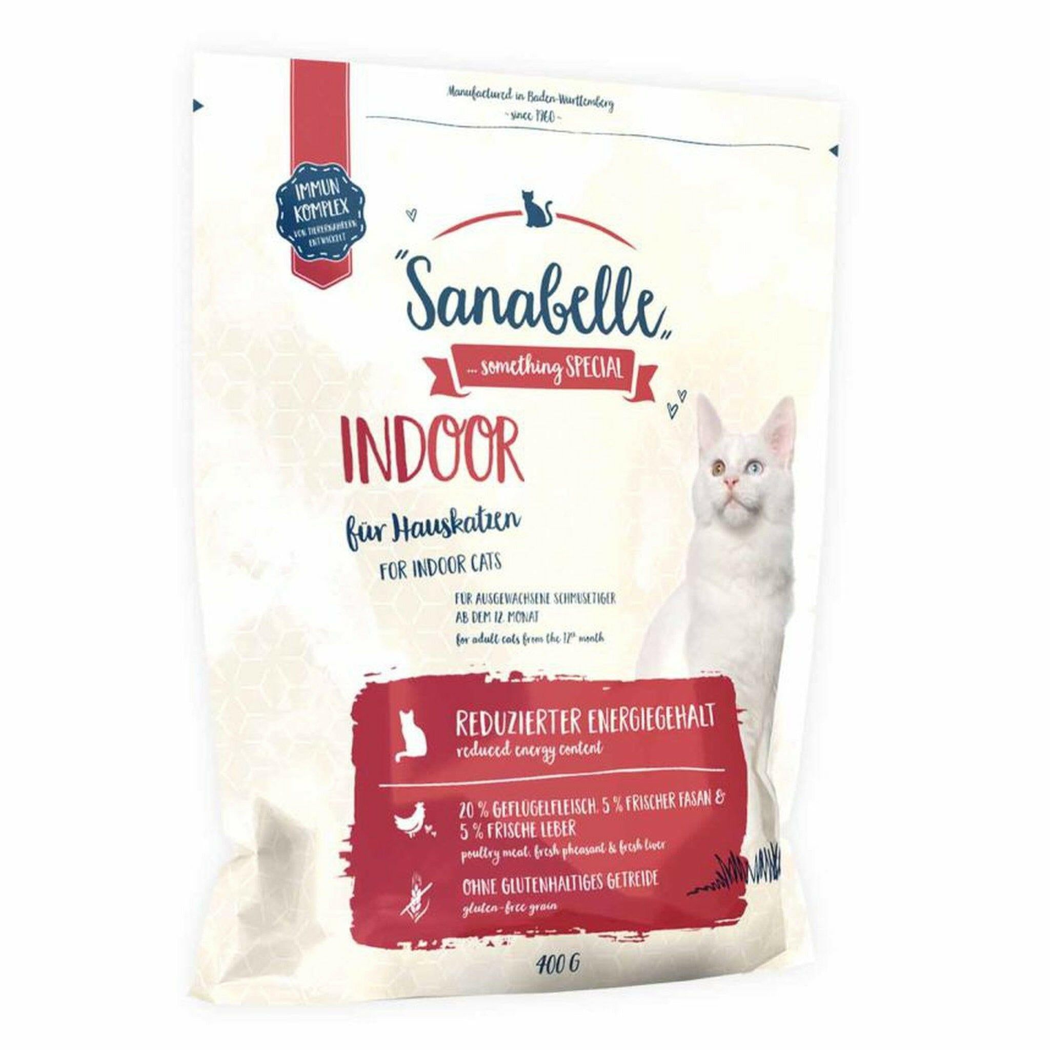 Sanabelle Indoor Fasan Katzenfutter-Packung mit reduziertem Energiegehalt für Wohnungskatzen.