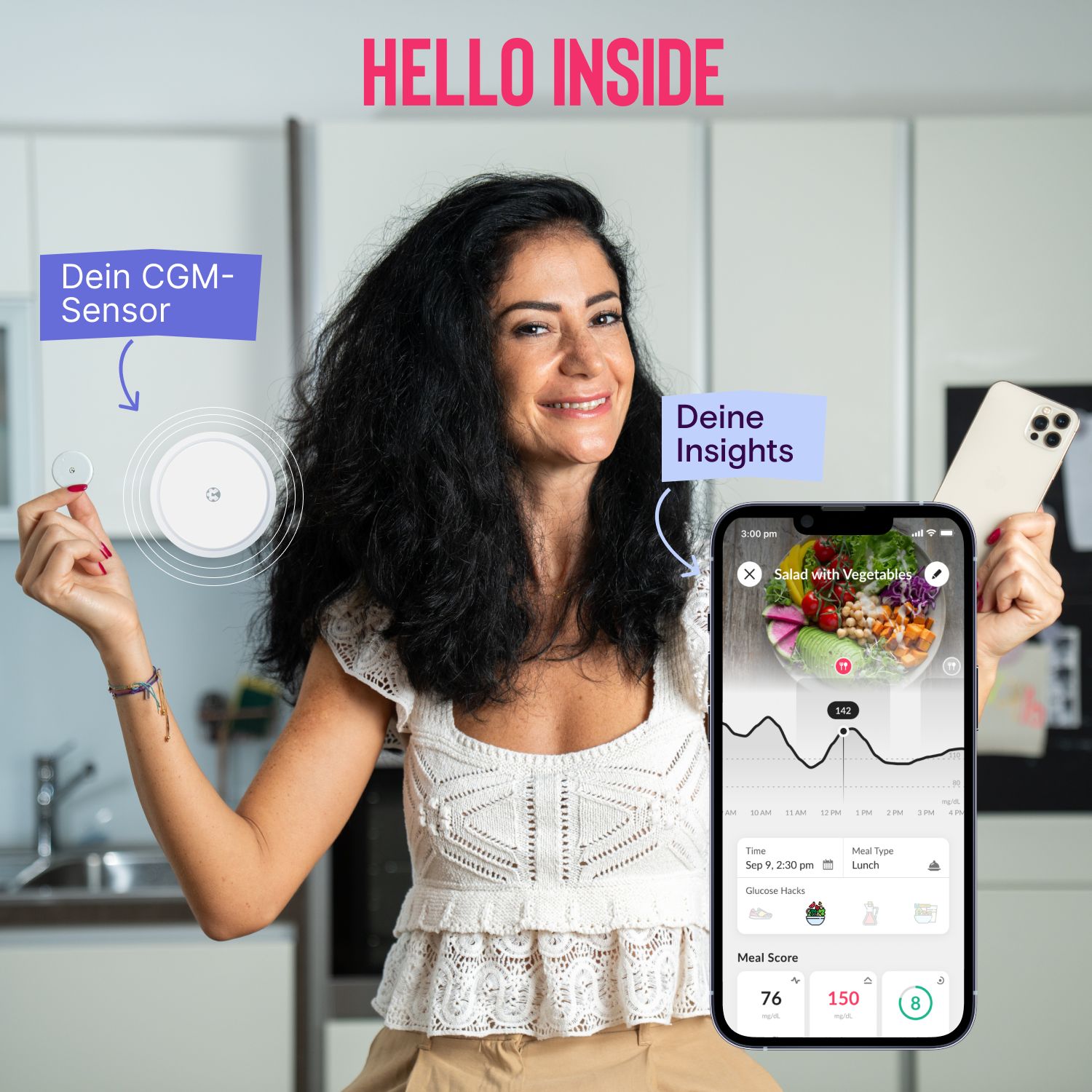 Hello Inside Blutzuckermessung App + 2x Sensor