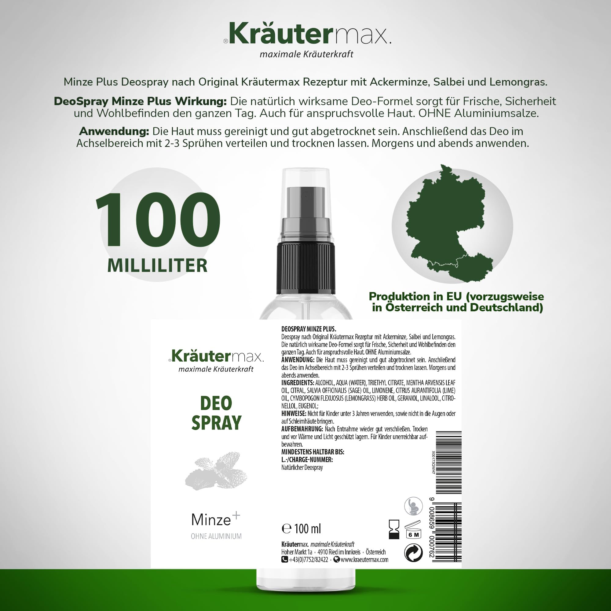 Kräutermax Deospray Minze plus
