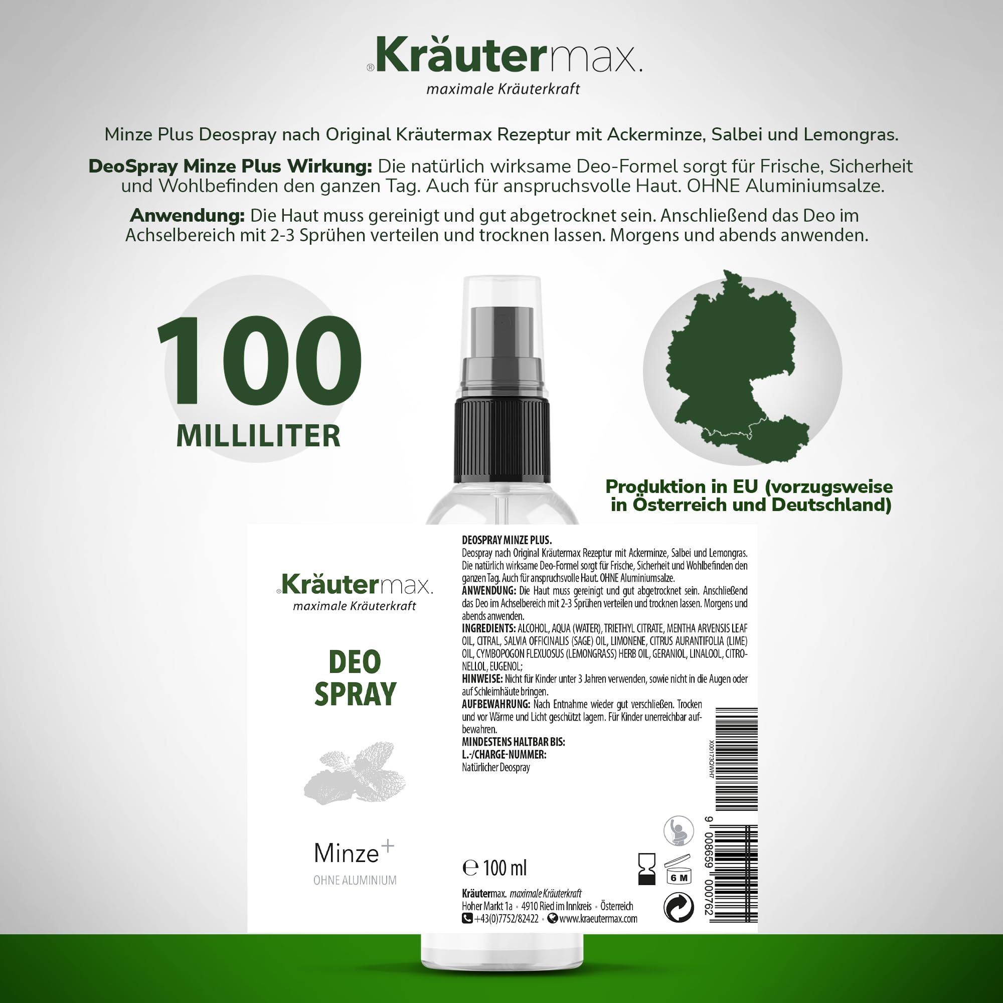 Kräutermax Deospray Minze plus 100 ml