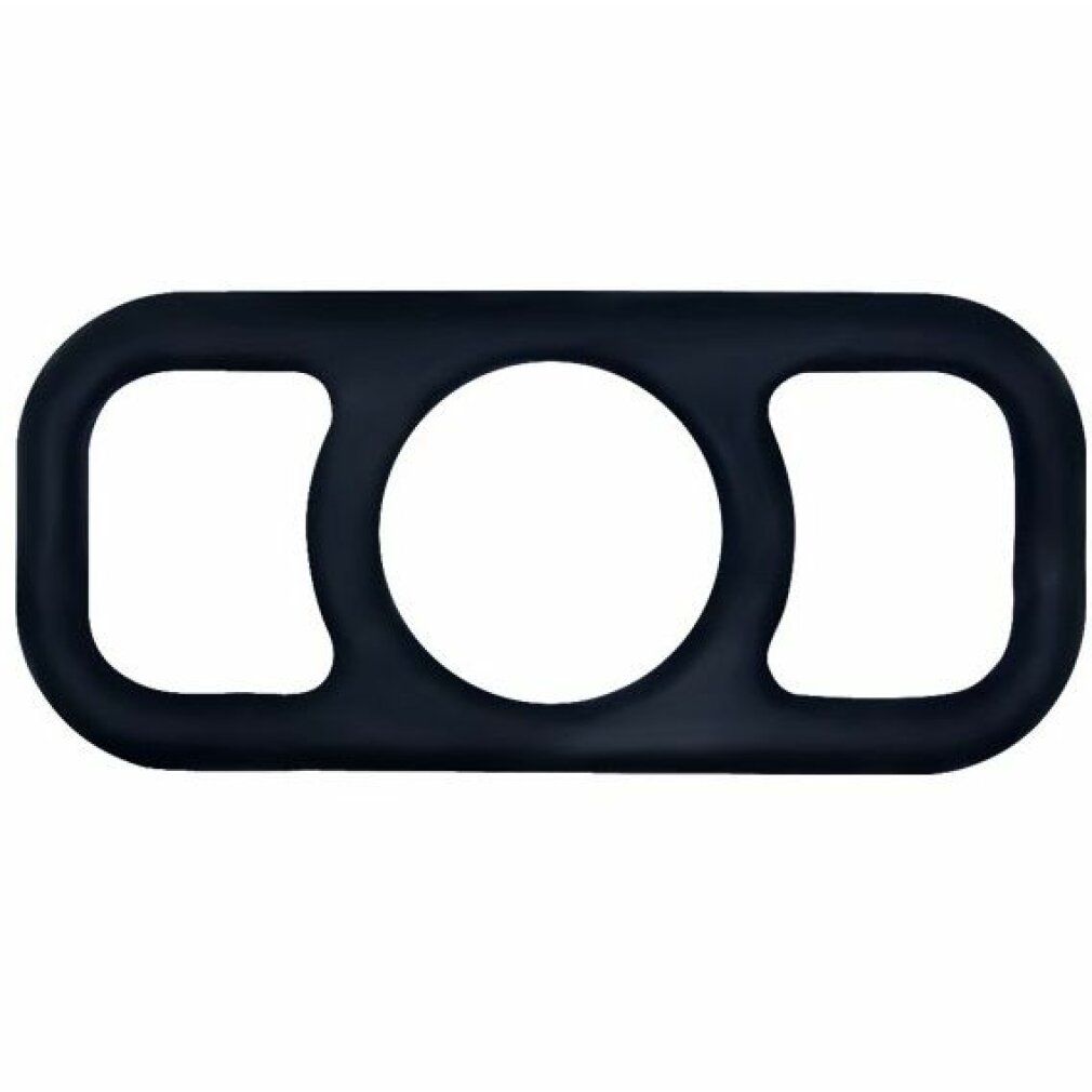 Elastischer Penisring aus Silikon. Schwarz, mit drei Öffnungen.