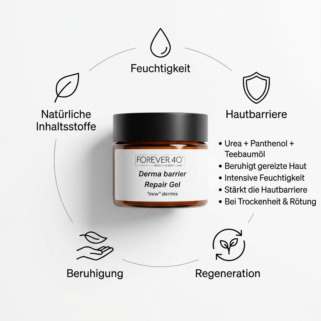 FOREVER 40 Derma barrier Repair Gel: Feuchtigkeit, Hautbarriere, Beruhigung, Regeneration, natürliche Inhaltsstoffe.