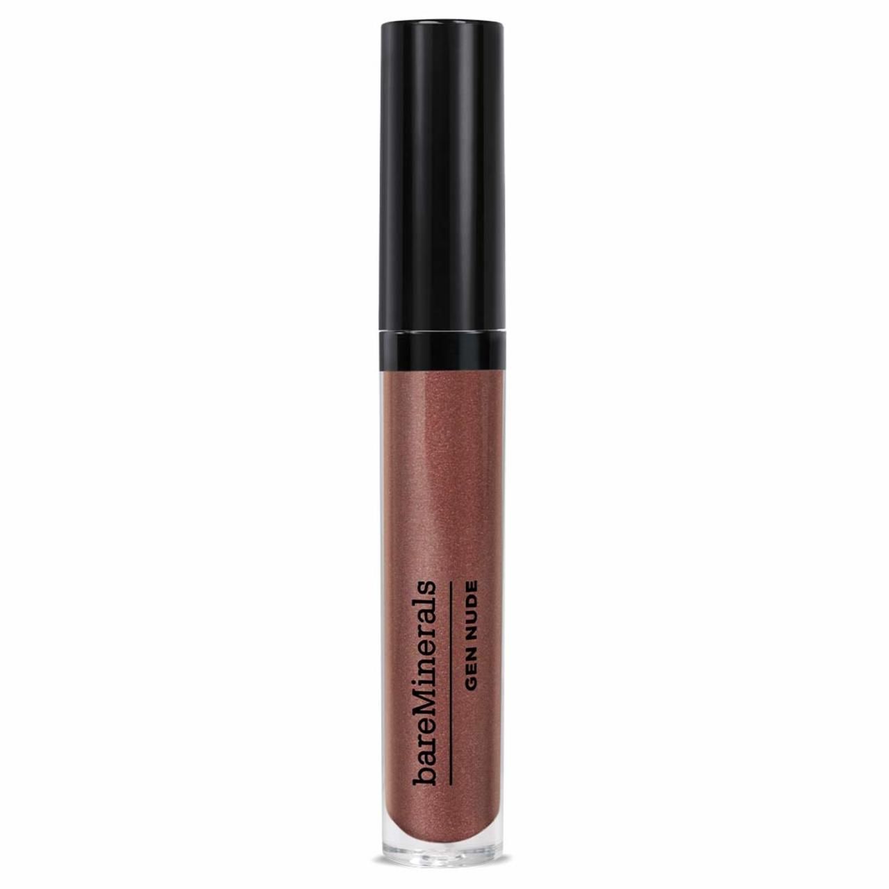 Lippenlack in einer transparenten Flasche mit schwarzem Deckel. Auf der Flasche steht "bareMinerals GEN NUDE".
